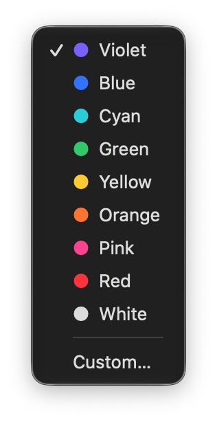 BordersMenu colour submenu